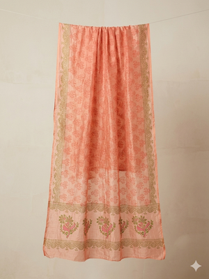 Orange block printed dupatta 1