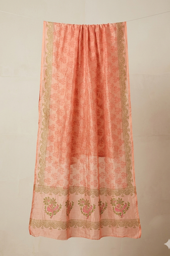 Orange block printed dupatta