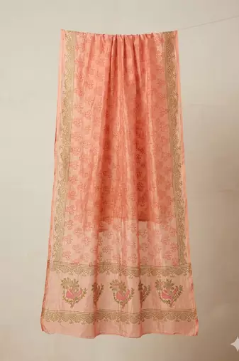 Orange block printed dupatta