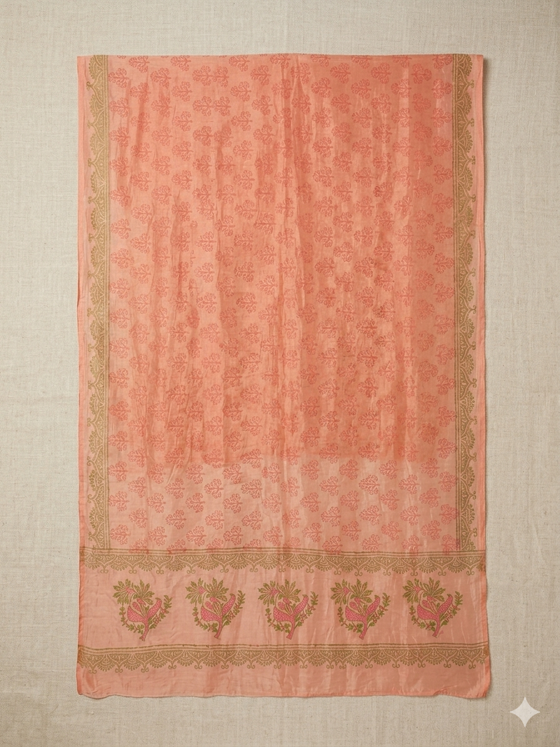 Orange block printed dupatta