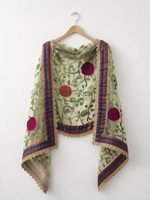 Green embroidered dupatta 1