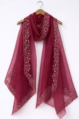 Maroon embroidered dupatta