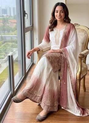 White Color Embroidery Work Georgette  Salwar Suit 2
