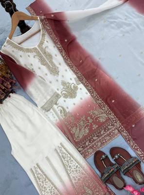 White Color Embroidery Work Georgette  Salwar Suit 3