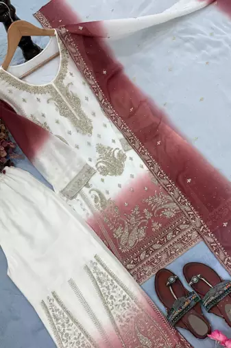 White Color Embroidery Work Georgette  Salwar Suit