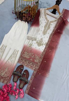 White Color Embroidery Work Georgette  Salwar Suit 4
