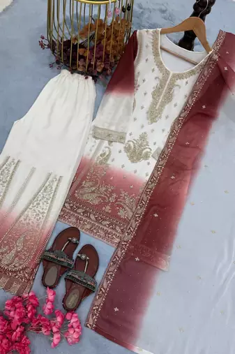 White Color Embroidery Work Georgette  Salwar Suit