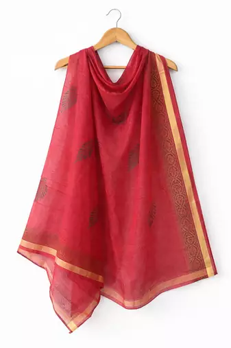 Orange hand block printed dupatta