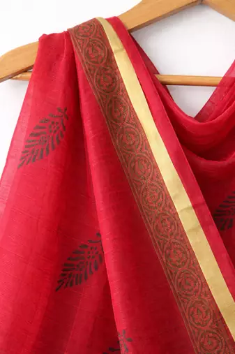 Orange hand block printed dupatta