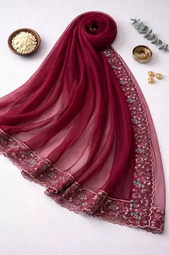 Maroon embroidered dupatta