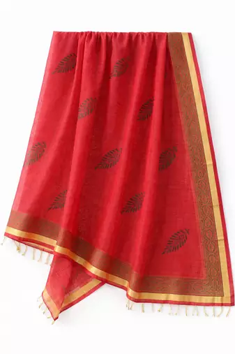 Orange hand block printed dupatta