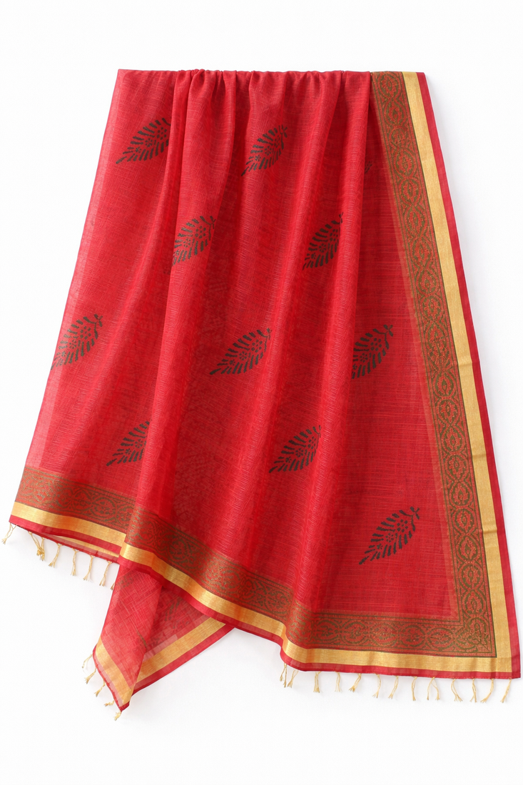 Orange hand block printed dupatta