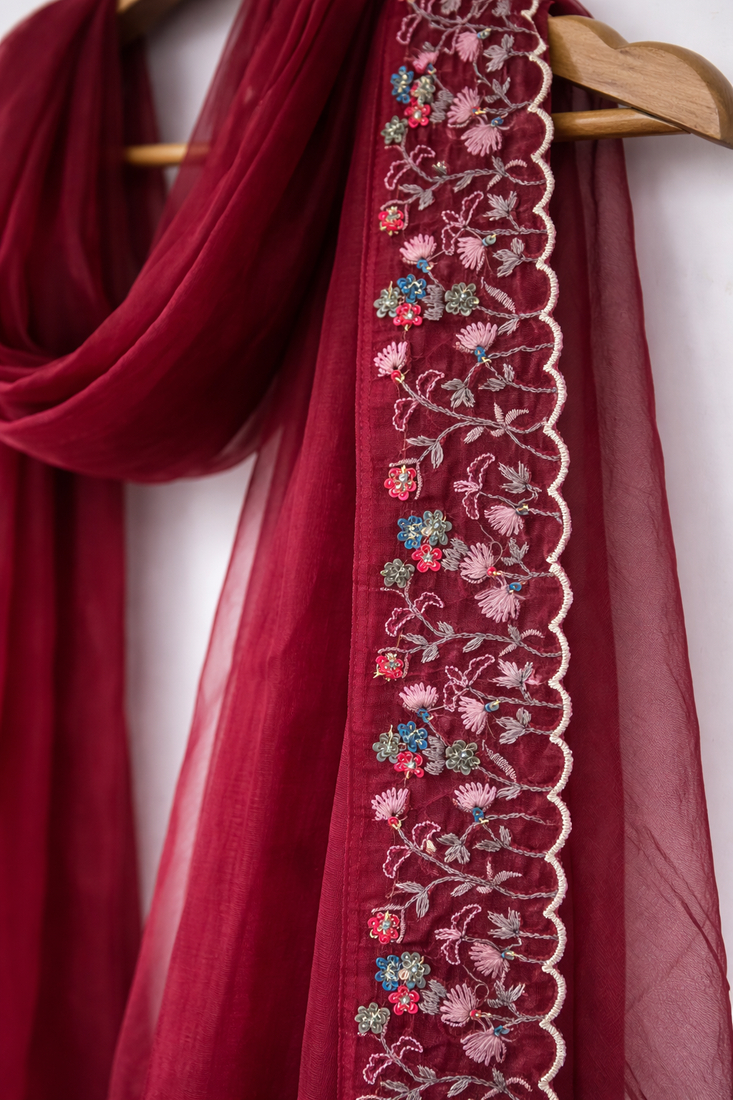 Maroon embroidered dupatta