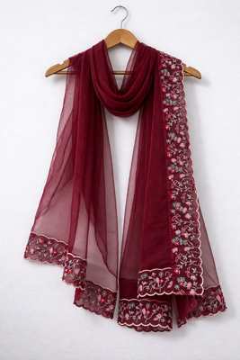 Maroon embroidered dupatta 4