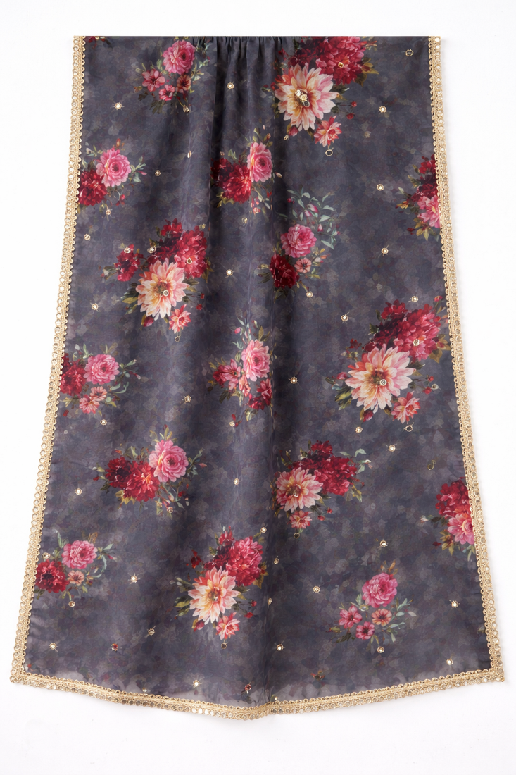 Floral organza dupatta