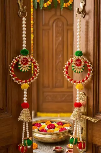traditional shubh labh wall hanging for main door decor perfect for home decor (pack of 2)