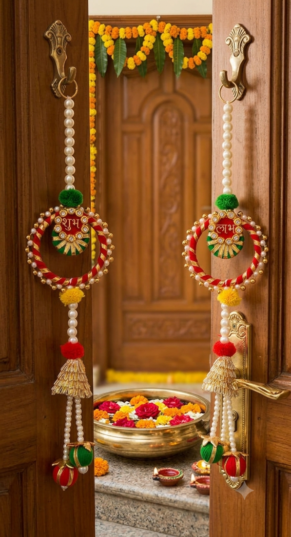 traditional shubh labh wall hanging for main door decor perfect for home decor (pack of 2)