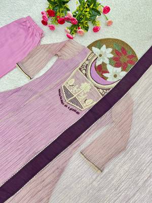 pink color embroidery and thread work with hand stitched beads and latkan work silk blend kurti set 3