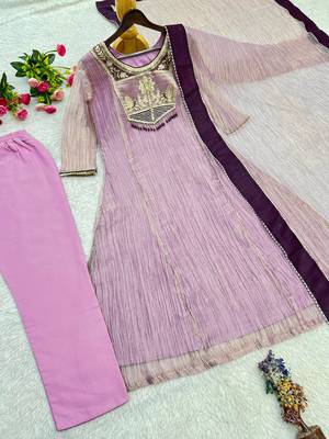 pink color embroidery and thread work with hand stitched beads and latkan work silk blend kurti set 4