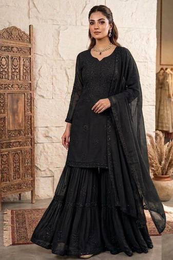 black color embroidery and sequince work georgette salwar suit