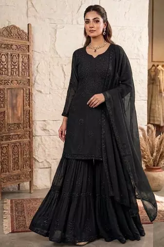 black color embroidery and sequince work georgette salwar suit