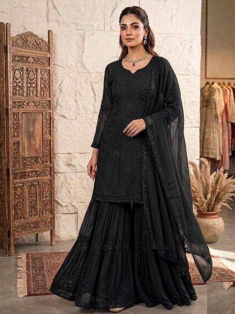 black color embroidery and sequince work georgette salwar suit