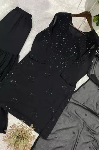 black color embroidery and sequince work georgette salwar suit