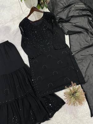 black color embroidery and sequince work georgette salwar suit 4