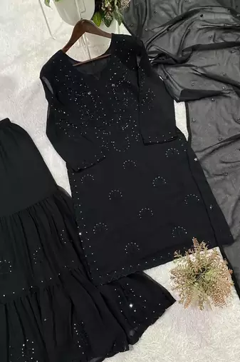black color embroidery and sequince work georgette salwar suit