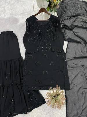 black color embroidery and sequince work georgette salwar suit 5