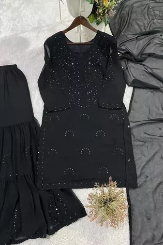 black color embroidery and sequince work georgette salwar suit