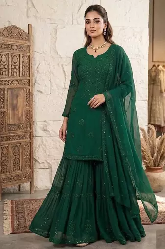 dark green color embroidery and sequince work georgette salwar suit