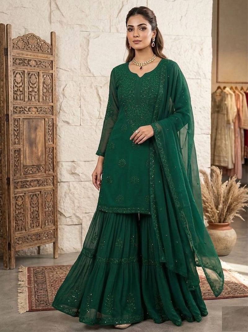 dark green color embroidery and sequince work georgette salwar suit