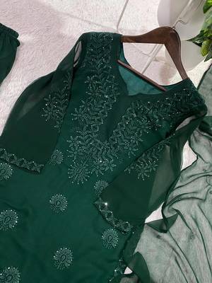 dark green color embroidery and sequince work georgette salwar suit 2
