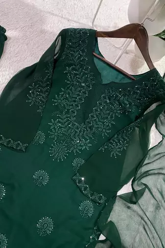 dark green color embroidery and sequince work georgette salwar suit