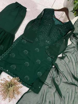 dark green color embroidery and sequince work georgette salwar suit 3