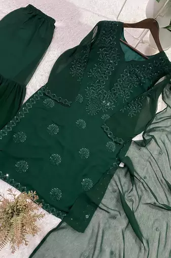 dark green color embroidery and sequince work georgette salwar suit