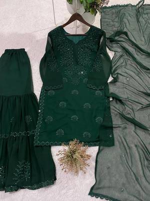 dark green color embroidery and sequince work georgette salwar suit 4