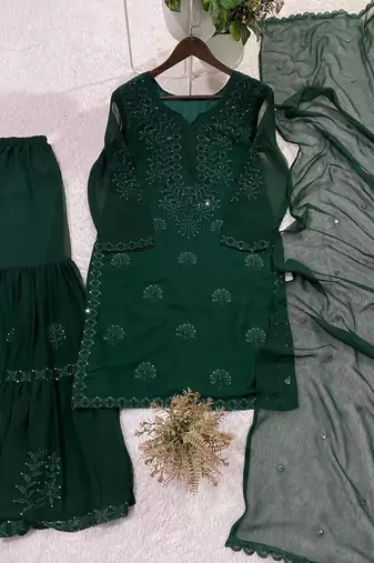 dark green color embroidery and sequince work georgette salwar suit
