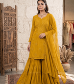 mustard color embroidery and sequince work georgette salwar suit