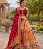 MultiColor color Zari work Handwork Crystal studded Embroidered Lace work silk blend Lehenga Choli set 