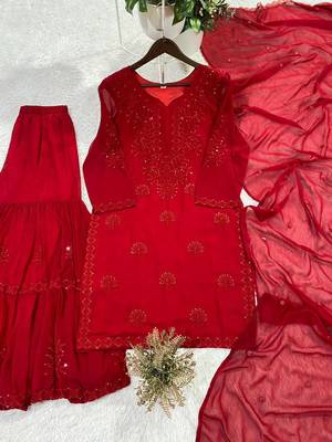 red color embroidery and sequince work georgette salwar suit 2