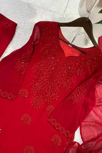 red color embroidery and sequince work georgette salwar suit
