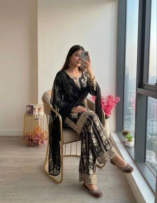 Black Color Embroidery And Sequence Work Georgette Salwar Suit 1