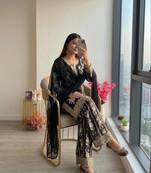 Black Color Embroidery And Sequence Work Georgette Salwar Suit
