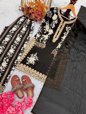 Black Color Embroidery And Sequence Work Georgette Salwar Suit 3
