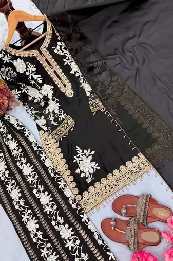 Black Color Embroidery And Sequence Work Georgette Salwar Suit
