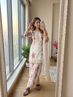 White Color Embroidery And Sequence Work Georgette Salwar Suit 1
