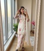 White Color Embroidery And Sequence Work Georgette Salwar Suit
