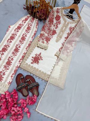 White Color Embroidery And Sequence Work Georgette Salwar Suit 3